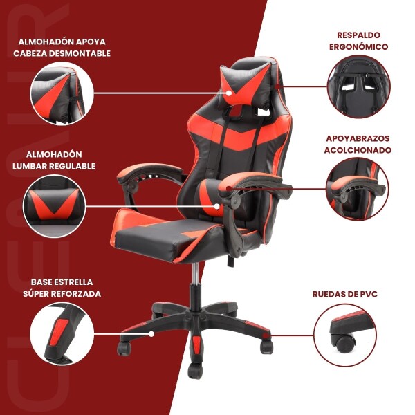 Silla Gamer De Escritorio Ergonomica Pc Gaming Tela Cuero Sintetico Imback Negro y Rojo Silla Gamer De Escritorio Ergonomica Pc Gaming Tela Cuero Sintetico Imback Negro y Rojo