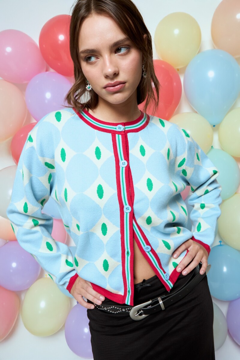 Cardigan geométrico celeste
