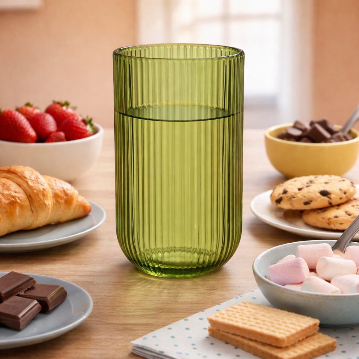 Vaso de Vidrio Labrado Diseño Lineas Set 6 Unidades - Verde 