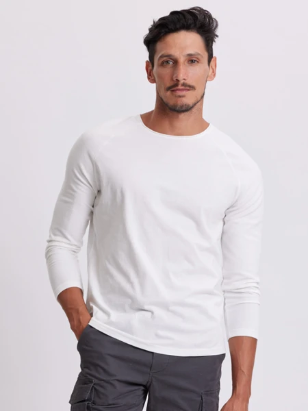 Remera manga larga cuello a la base Blanca