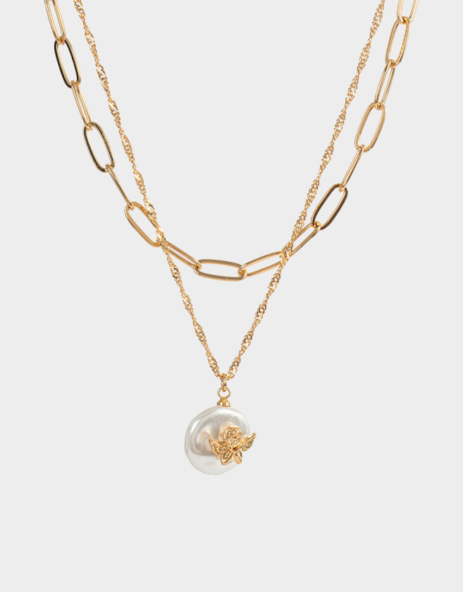Collares Cortos Con perlas Collar Multi Cadena Con Perla - Dorado