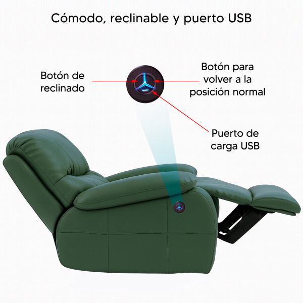 Poltrona Sillón Reclinable Like Con Usb SILLON CUERINA VERDE RECLINABLE ELECTRIC