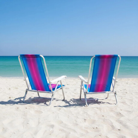 Reposera Silla Reclinable De Playa 8 Posiciones Aluminio Celeste/fucsia