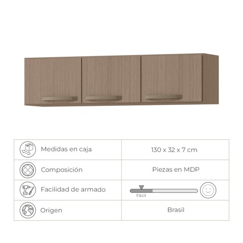 Aéreo Alacena Modular Tres Puertas Asas Polipropileno MX - MDP Noce