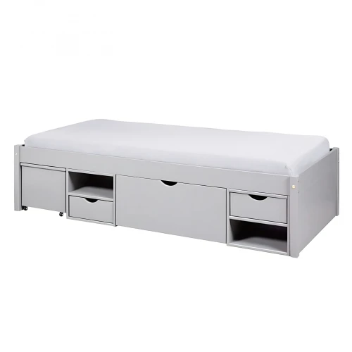 Cama Madera Maciza Con Cajones - 1 plaza - Linea charme Gris