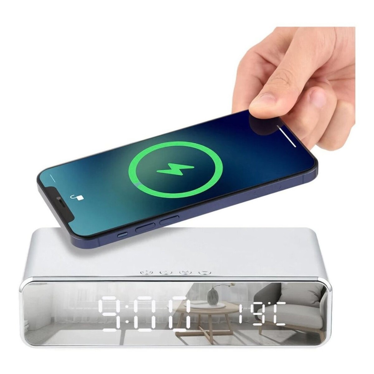 Reloj Despertador Espejo Cargador Inalambrico Termometro 