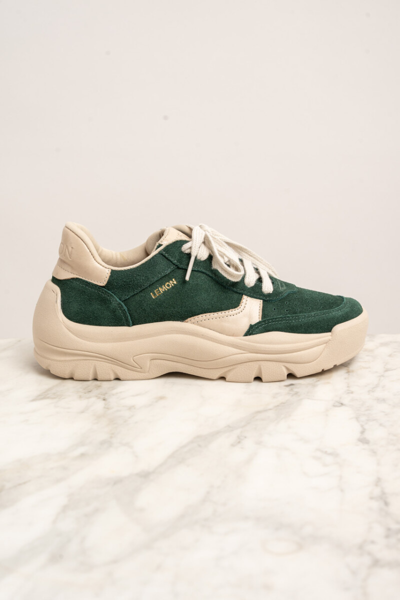 Zapatilla Gamuza Combinada Verde