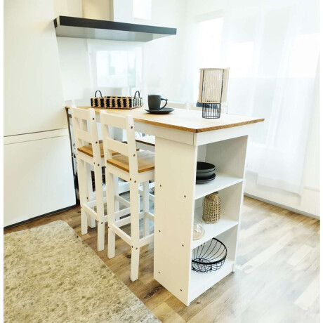 Desayunador 4 Bancos Cocina Comedor Madera Blanco Blanco