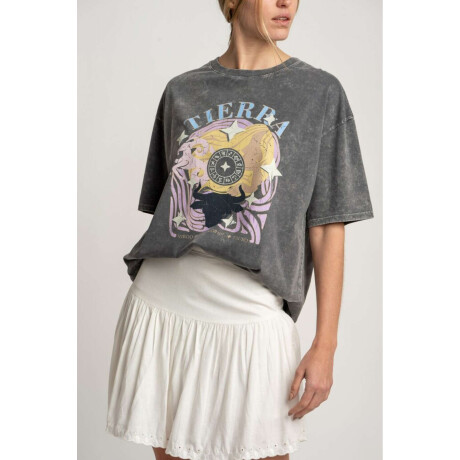 Remera Algodon Lavado Print Gris
