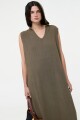 VESTIDO LARGO CON CAPUCHA Verde Militar