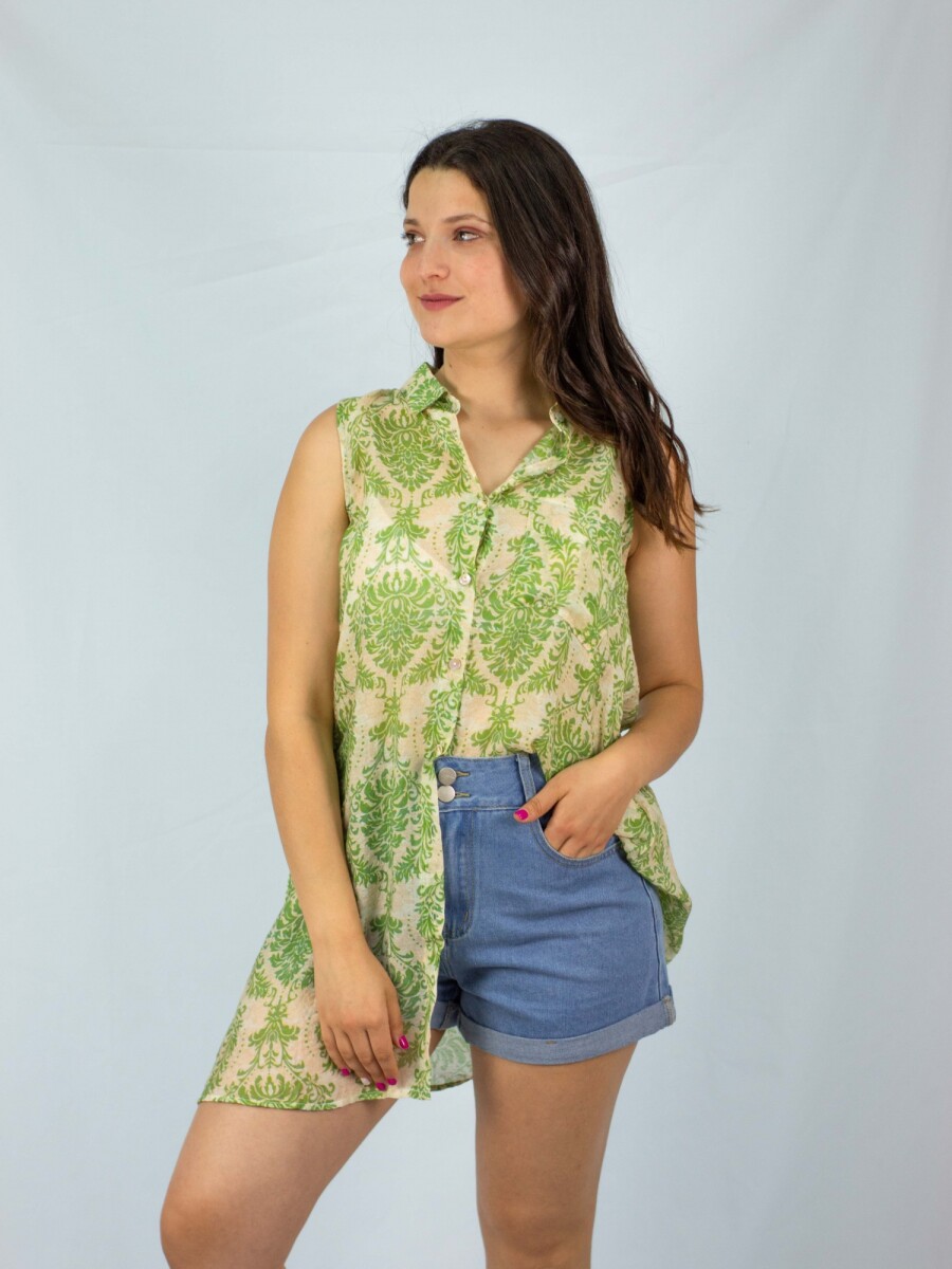 Camisa Sin Manga Animal Print -Flower - Green 