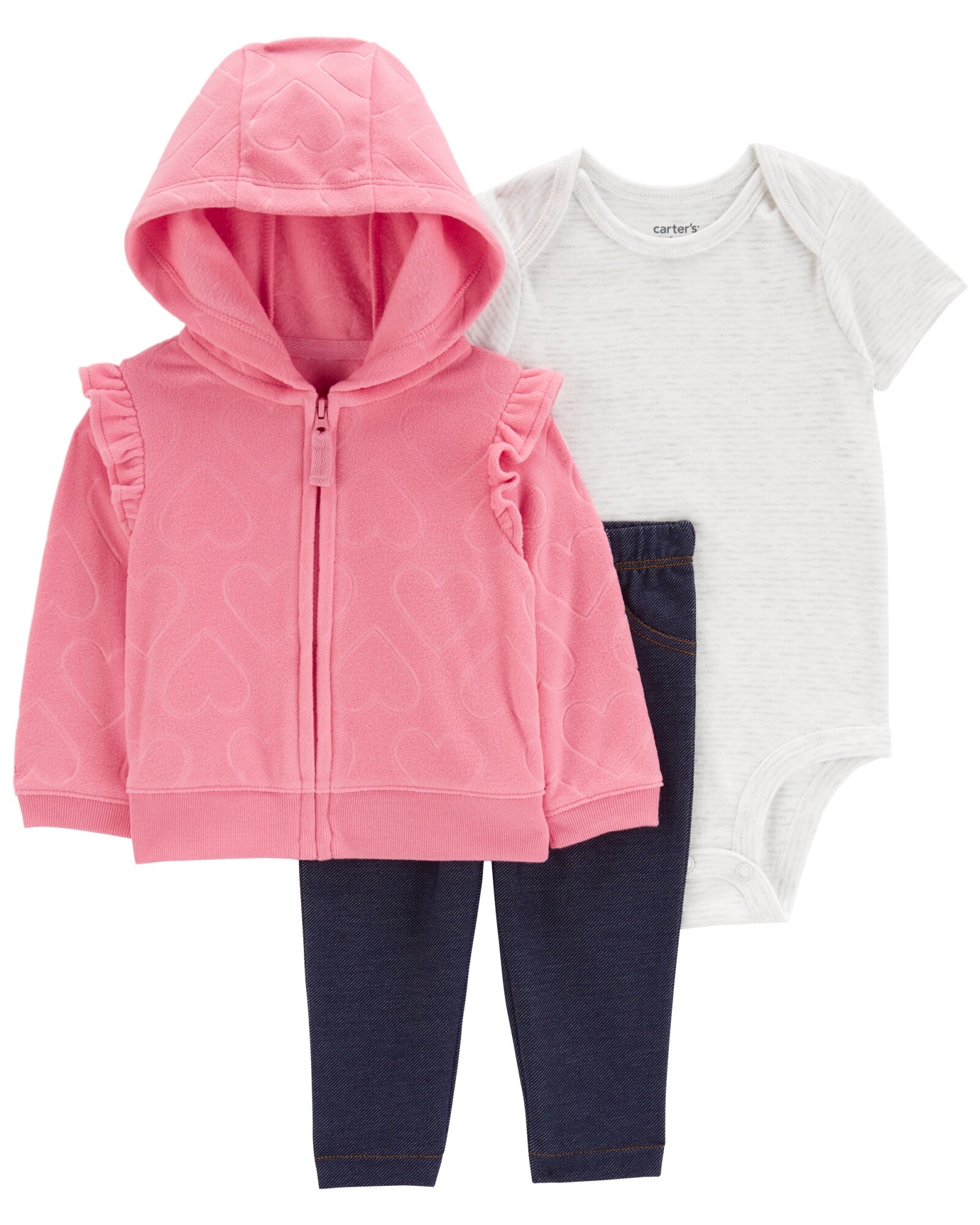 Set tres piezas, campera de micropolar, pantalón jean y body de algodón Sin color