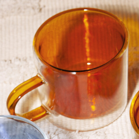 Taza doble vidrio 240ml naranja