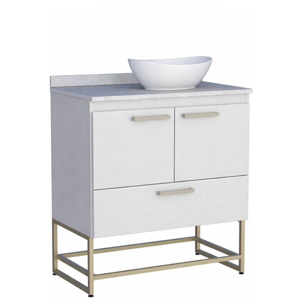 Mueble de baño Suez Blanco mesada granito 80cm con bacha de loza Mueble De Baño Suez Blanco Mesada Granito 80cm Con Bacha De Loza