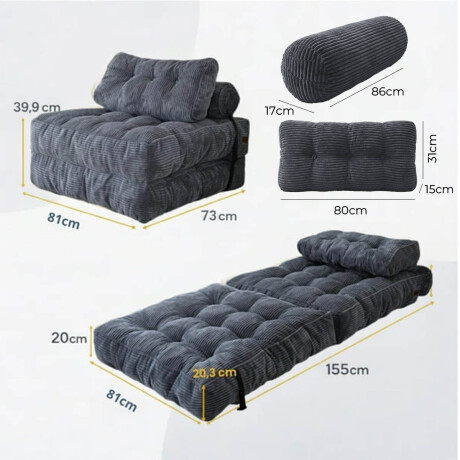 Sofá Sillón Cama Plegable Cloudnest + Almohada Living Gris