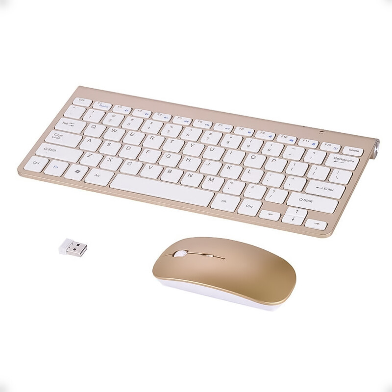 Combo de Teclado y Mouse Inalámbrico Slim Dorado