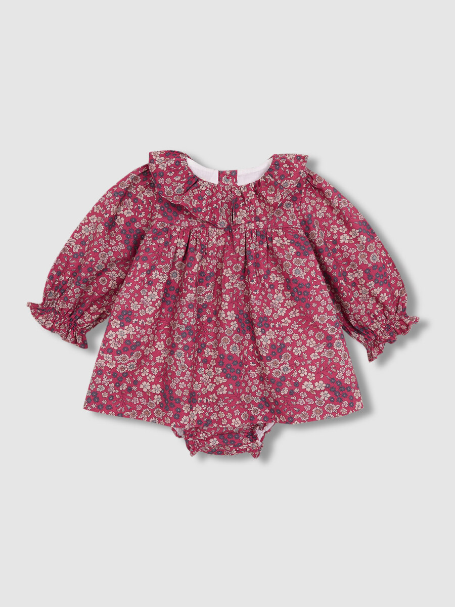 Vestido De Flores Con Cuello Volante Y Lazo Rosa Rosa Maquillaje