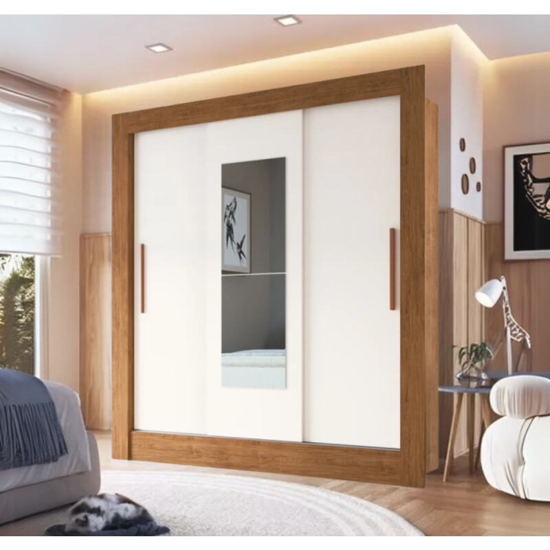 Placard Ropero 3 Puertas Corredizas Dormitorio Con Espejo Marrón