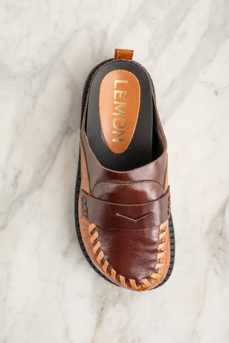 Zueco Combinado Cuero Marron