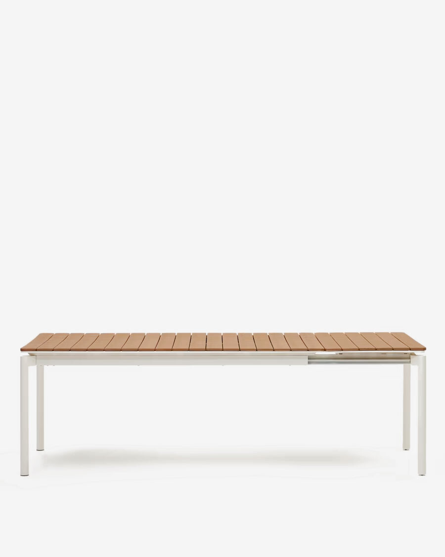 Mesa extensible de exterior Canyelles de polimadera y aluminio blanco mate 180(240) x 100 cm