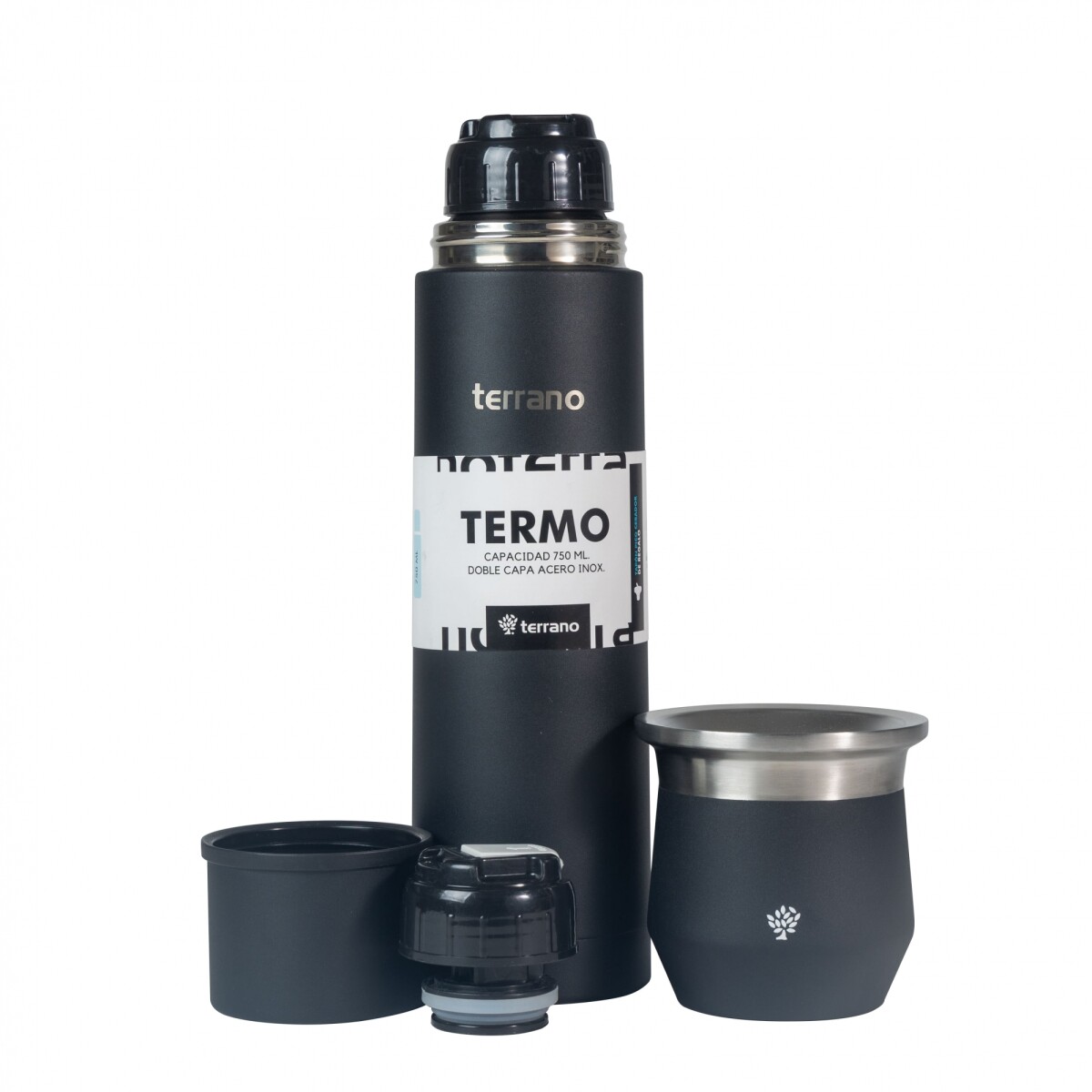 Kit Termo Acero Bala 750mL + Mate Flap - Negro 