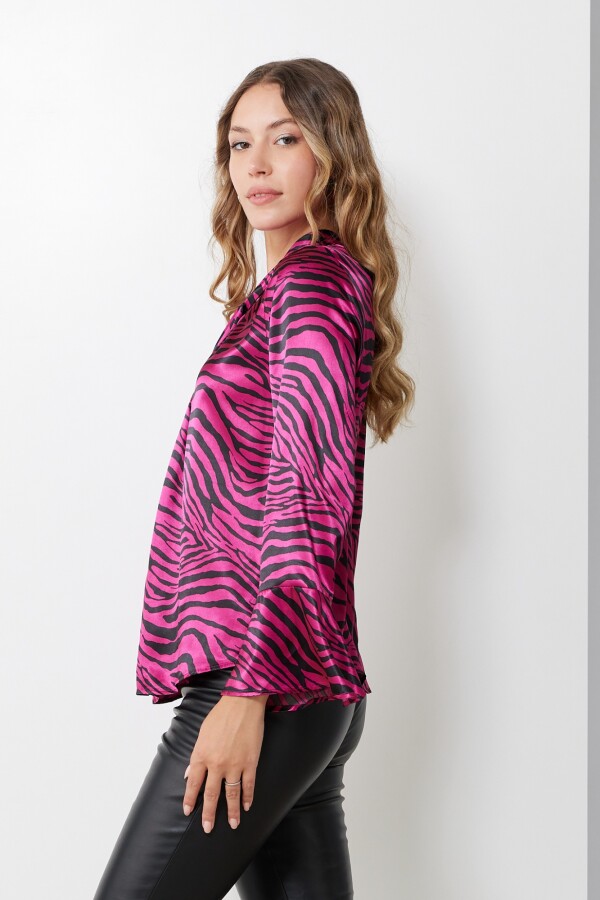 Blusa Saten Printed NEGRO/FUCSIA