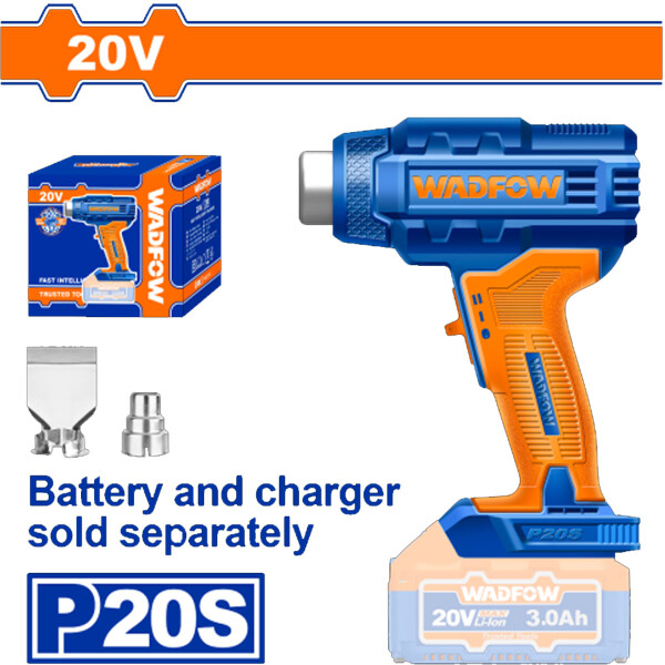 PISTOLA DE CALOR WADFOW A BATERIA 20V P20S 300/550°C 100/200 L/MIN WKH1501 PISTOLA DE CALOR WADFOW A BATERIA 20V P20S 300/550°C 100/200 L/MIN WKH1501
