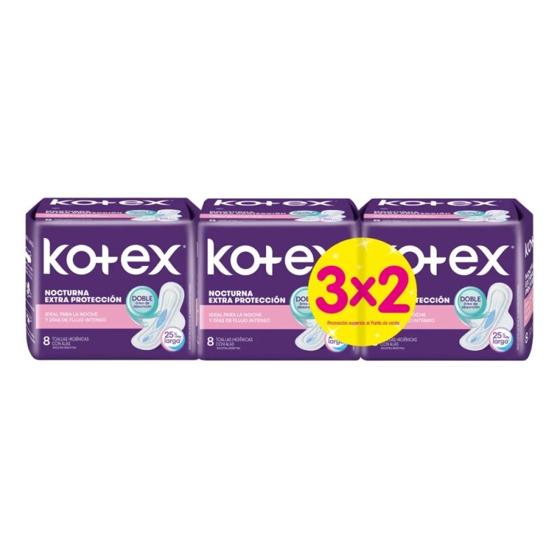 Toallitas Femeninas Kotex Nocturna 3 Paquetes Toallitas Femeninas Kotex Nocturna 3 Paquetes