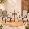 Set De Jardín Mesa De Vidrio + 2 Sillas Textilina y Acero Gris