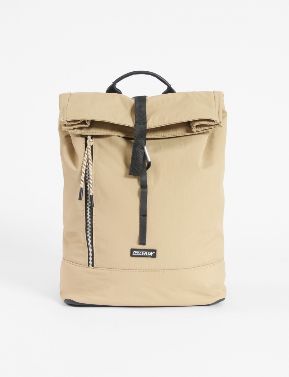Mochila zipper de tela - beige 