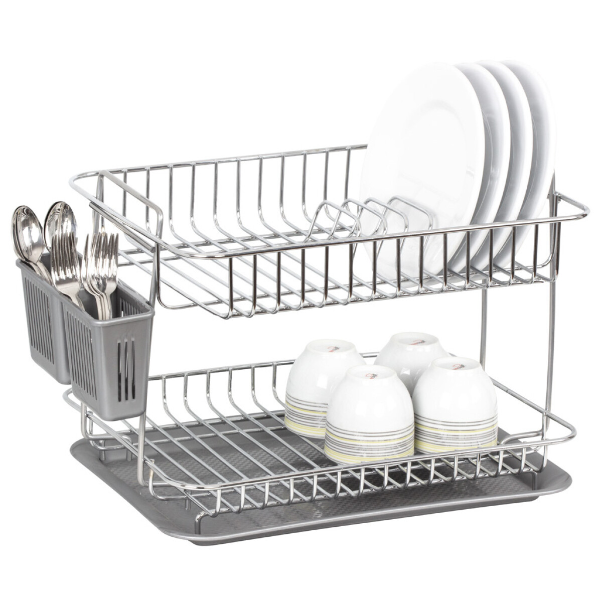 ESCURRIDOR DOBLE C/BANDEJA 36.5x27x27CM CROMADO 