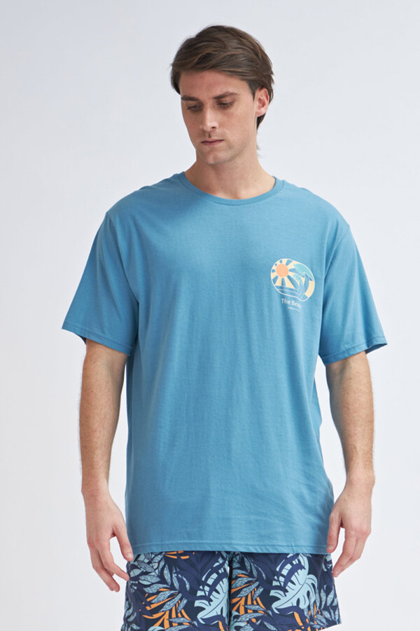 Camiseta manga corta estampada Localizada - Celeste