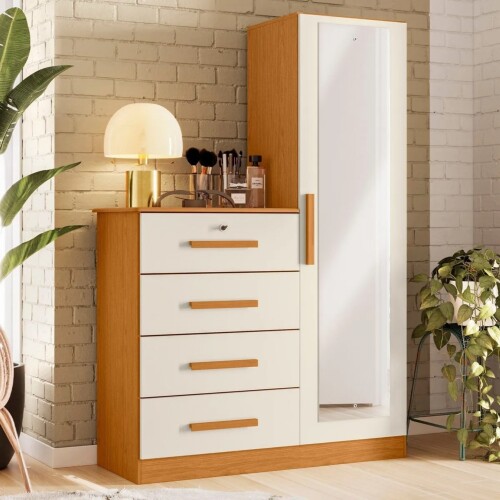 Cómoda 1 puerta 4 Cajones - Belize Plus Marron y Beige