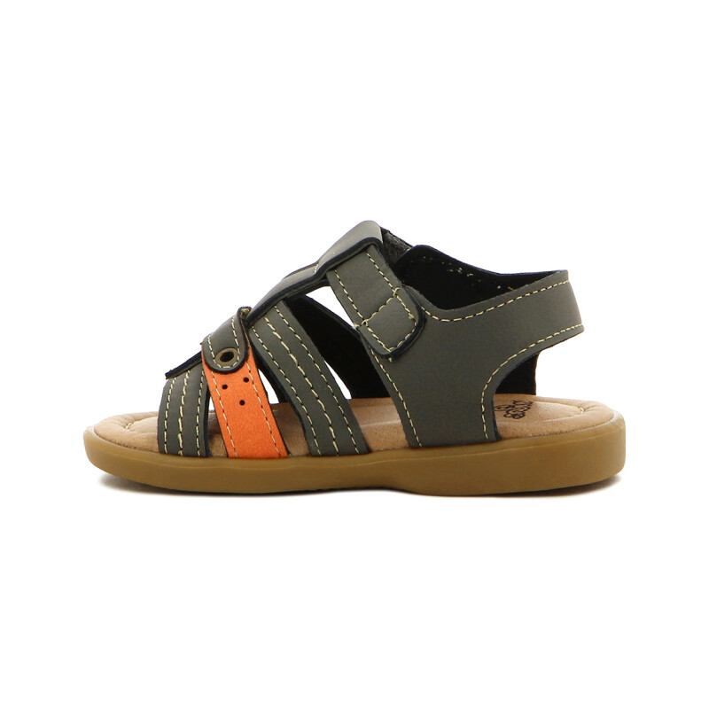 Angus Sandalia Niño 3 Tiras C/ Pulsera Y Velcro Gris-naranja