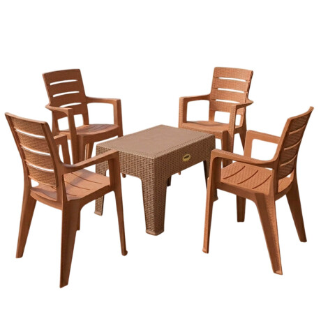 Juego Jardín Patio Rattan 4 Sillas + Mesa UV Turca Capuccino