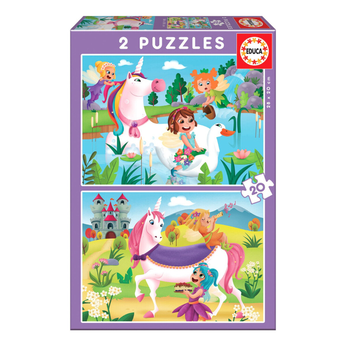Set 2 Puzzle Rompecabeza Educa 20 Piezas Unicornio Hadas 