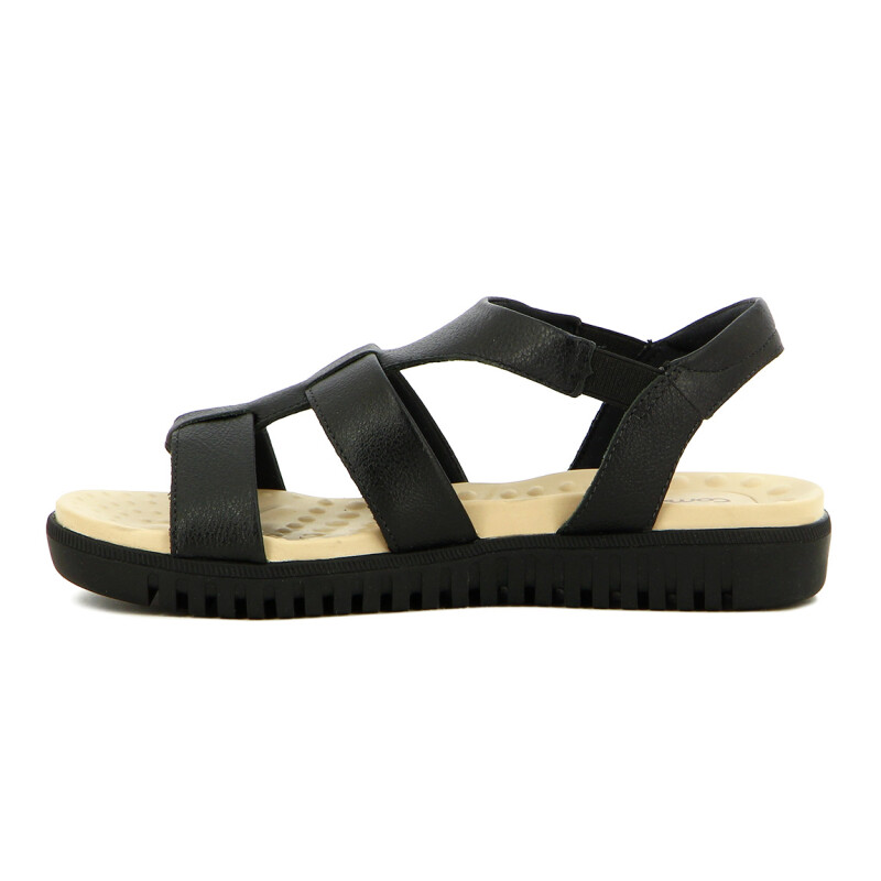 Sandalias Cuero Mujer Comfortflex Pulsera Con Elástico Negro