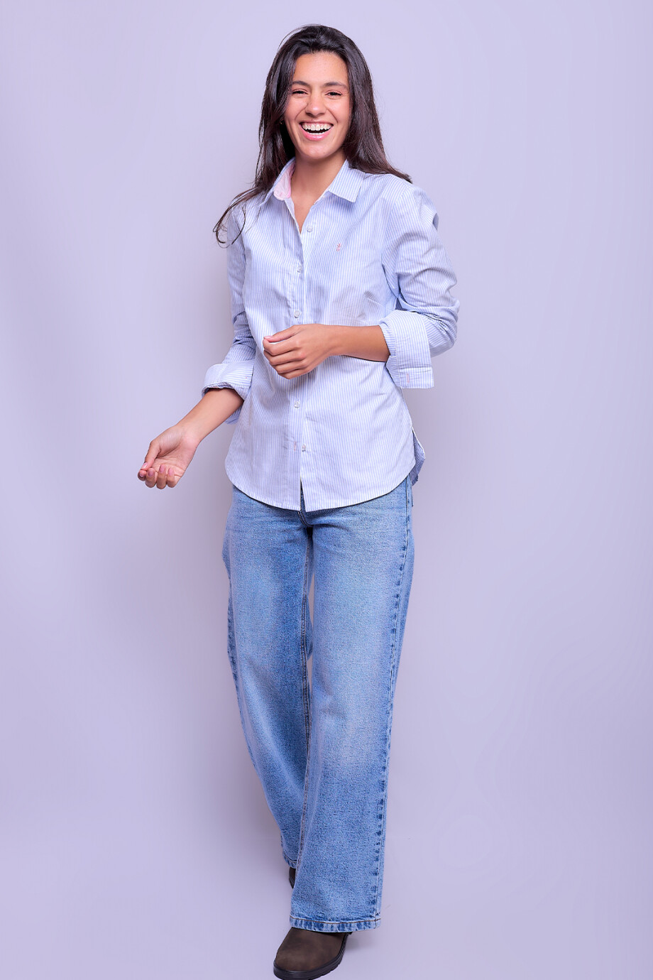 Camisa Dama Clásica Raya Celeste 3