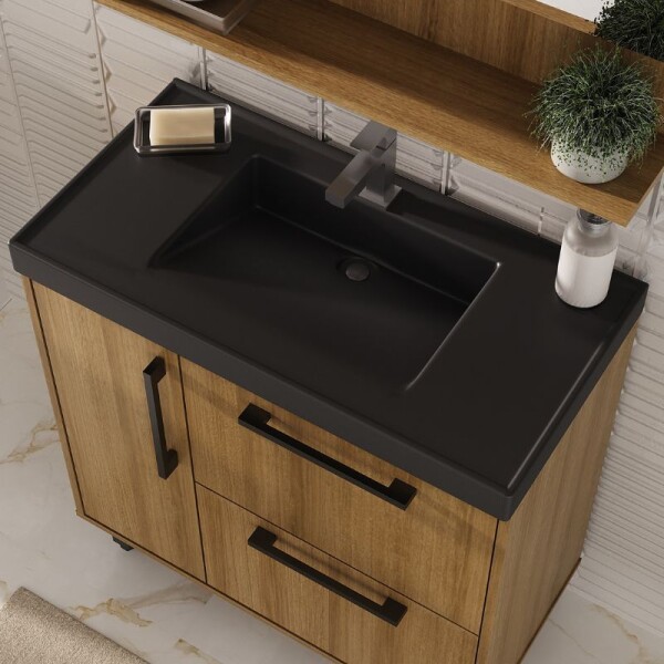 MUEBLE DE BAÑO 80 CM CON MESADA - MIEL/NEGRO MUEBLE DE BAÑO 80 CM CON MESADA - MIEL/NEGRO