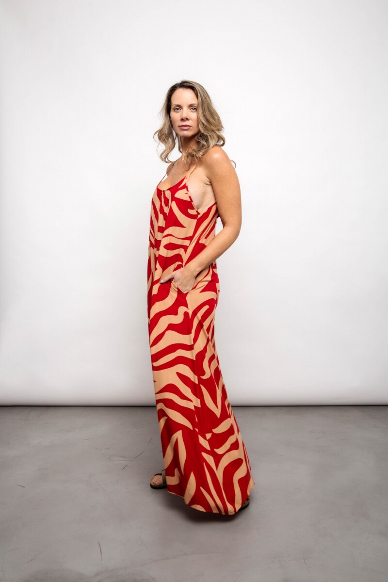 Vestido Daphne Print rojo y beige