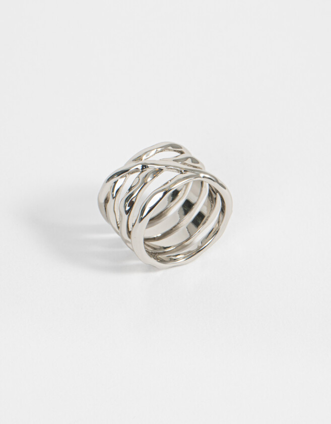 Anillos Medianos y Grandes De metal Anillo Cuatro Vueltas - Plateado