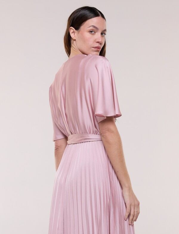Vestido Saten Plisado ROSA