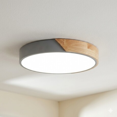 Plafón led circular de madera y aluminio gris mate Luz Neutra