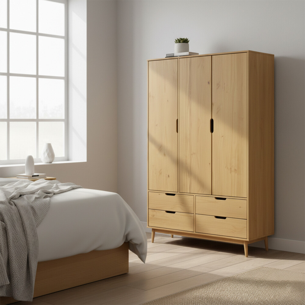 Ropero - 3 Puertas - 4 Cajones - Línea Nórdica Roble