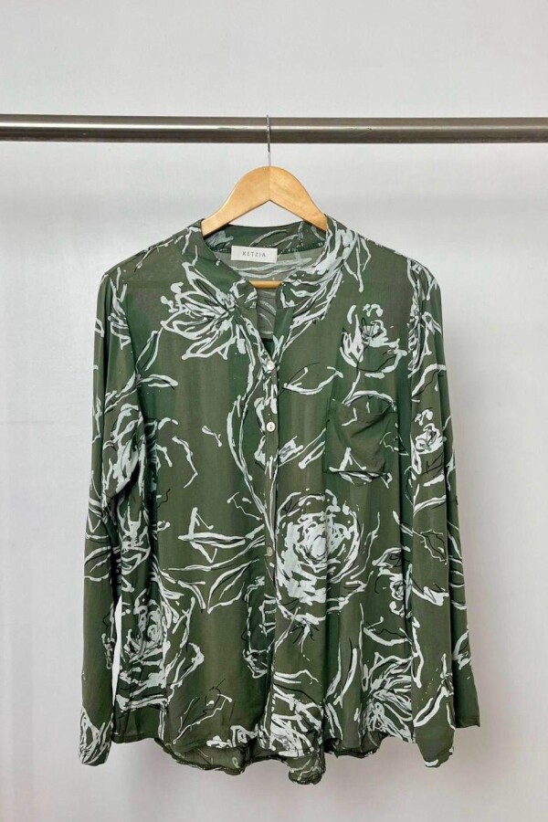 CAMISA KETZIA FLOR AL TONO MILITAR