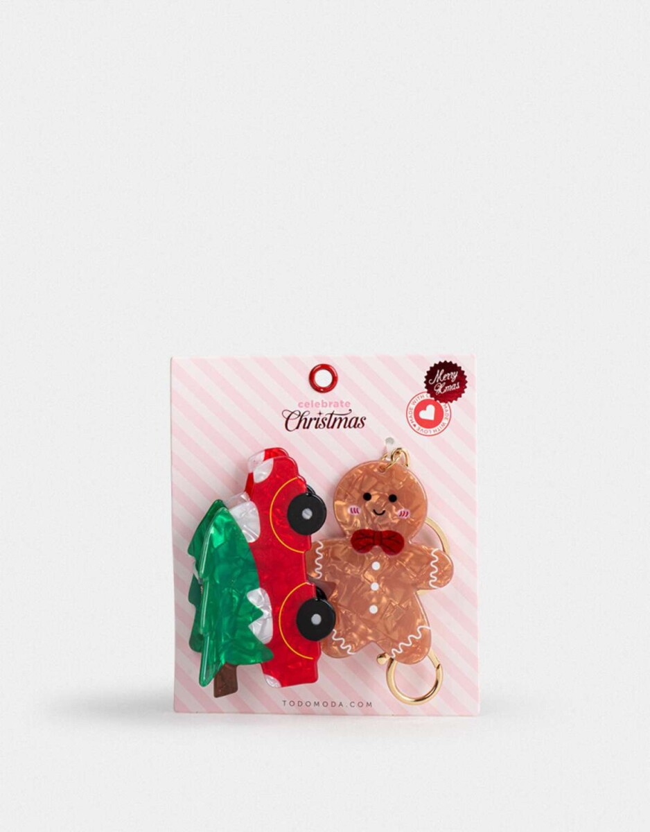 Set De Llavero Y Broche Navidad - Combinacion Tricolor 