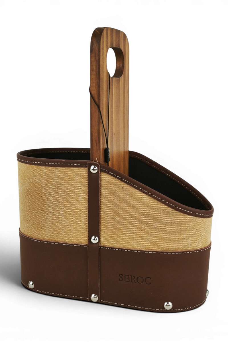 Porta termo y mate en madera y lona con porta celular y porta bombilla Beige