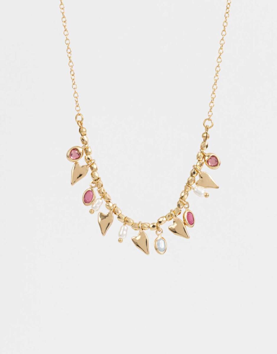Collar Corto Con Multidijes De Corazones - Dorado 