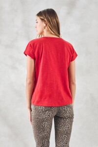 Remera Escote V Algodón Puro Rojo