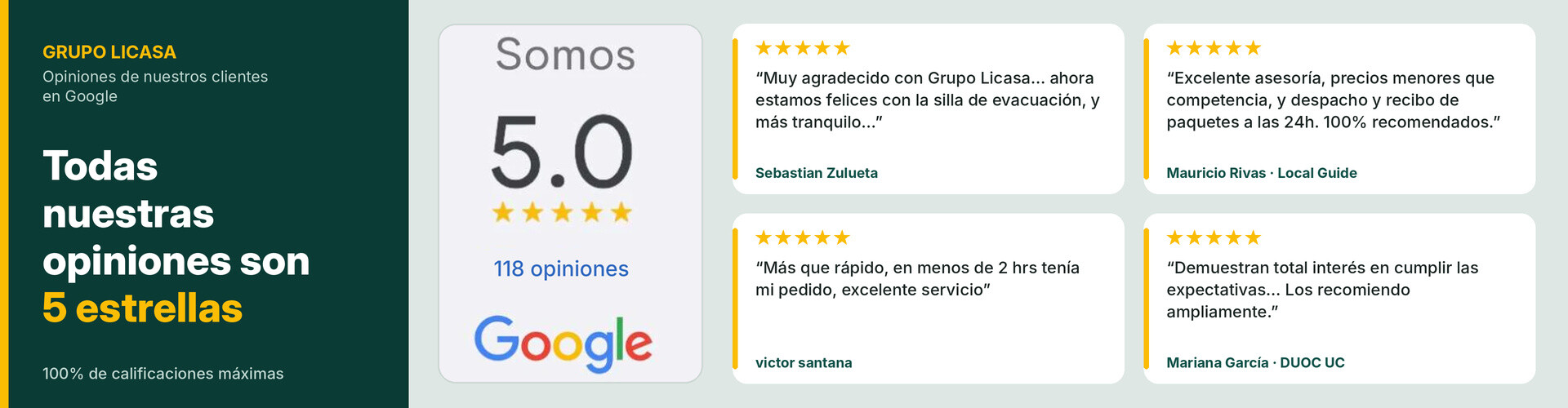5 estrellas en comentarios de Google